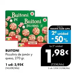 Supermercados Lupa BUITONI Piccolinis de jamón y queso oferta