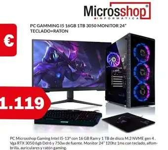 Pc gamming 15 16gb 1tb 3050 monitor 24" teclado+raton