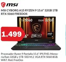 Microsshop MSI Cyborg a15 ryzen 9 15.6" 32gb 1tb rtx-5060 freedos oferta