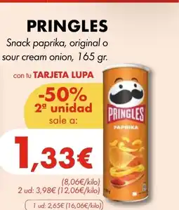 Supermercados Lupa PRINGLES Snack paprika, original o sour cream onion oferta