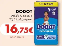 Supermercados Lupa DODOT Pañal T-4, 58 ud. o T-5, 54 ud., paquete oferta