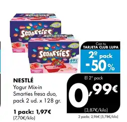 Supermercados Lupa NESTLÉ Yogur Mix-in Smarties fresa duo oferta