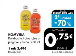 Supermercados Lupa KOMVIDA Kombucha frutos rojos o jengibre y limón oferta