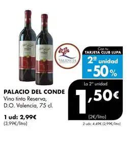Supermercados Lupa PALACIO DEL CONDE Vino tinto Reserva D.O. Valencia oferta