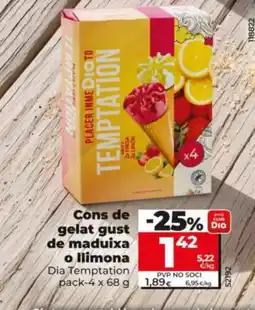 Dia DIA TEMPTATION Cons de gelat gust de maduixa o llimona oferta