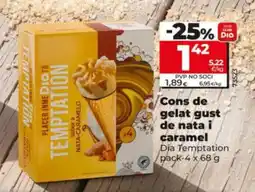 Dia DIA TEMPTATION Cons de gelat gust de nata i caramel oferta