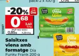 Dia DIA FUNKY FRANK Salsitxes viena amb formatge oferta