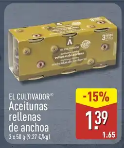 ALDI EL CULTIVADOR Aceitunas rellenas de anchoa oferta