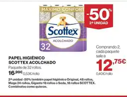 Hipercor Papel higiénico scottex acolchado oferta