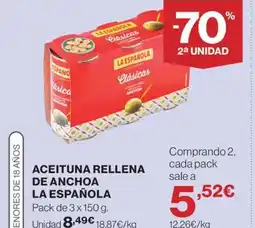 Hipercor LA ESPAÑOLA Aceituna rellena de anchoa oferta