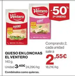 Hipercor EL VENTERO Queso en lonchas oferta