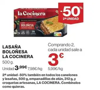 Hipercor LA COCINERA Lasaña boloñesa oferta