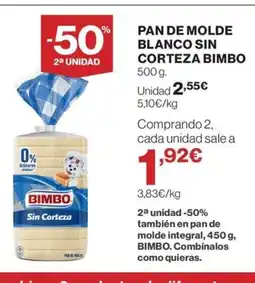 Hipercor BIMBO Pan de molde blanco sin corteza oferta