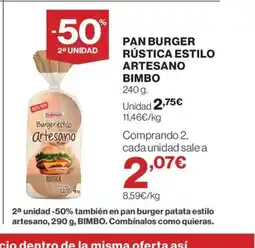 Hipercor BIMBO Pan burger rústica estilo artesano oferta