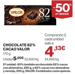 Hipercor VALOR Chocolate 82% cacao oferta