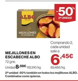 Hipercor ALBO Mejillones en escabeche oferta
