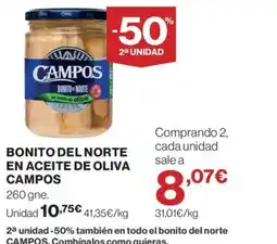 Hipercor CAMPOS Bonito del norte en aceite de oliva oferta