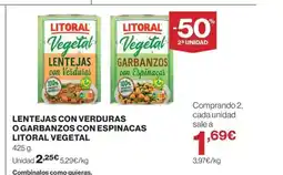 Hipercor Lentejas con verduras o garbanzos con espinacas litoral vegetal oferta