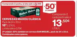 Hipercor MAHOU CLÁSICA Cervezas oferta