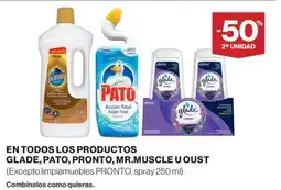 Hipercor En todos los productos glade, pato, pronto, mr.muscle u oust oferta