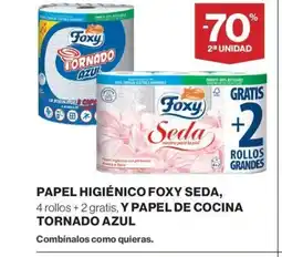 Hipercor FOXY SEDA papel higiénico y papel de cocina tornado azul oferta