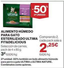 Hipercor Alimento húmedo para gato esterilizado ultima fit&delicious oferta
