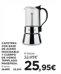 Hipercor Cafetera con base de acero inoxidable y cuerpo de vidrio templado magefesa oferta