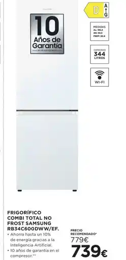 Hipercor Frigorífico combi total no frost samsung rb34c600dww/ef oferta