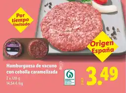 Lidl Hamburguesa de vacuno con cebolla caramelizada oferta