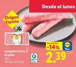 Lidl Longaniza fresca de pollo oferta