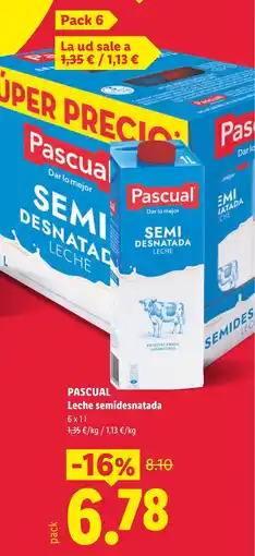 Lidl PASCUAL Leche semidesnatada oferta