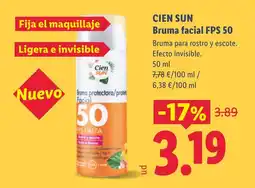 Lidl CIEN SUN Bruma facial FPS 50 oferta
