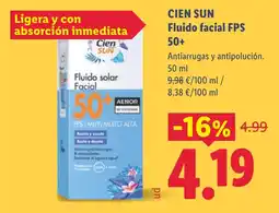Lidl CIEN SUN Fluido facial FPS 50+ oferta