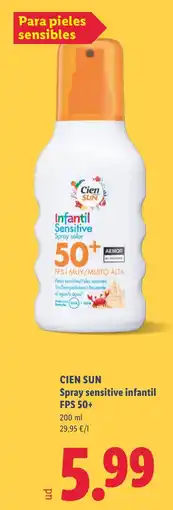 Lidl CIEN SUN Spray sensitive infantil FPS 50+ oferta