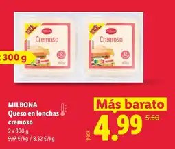 Lidl MILBONA Queso en lonchas cremoso oferta