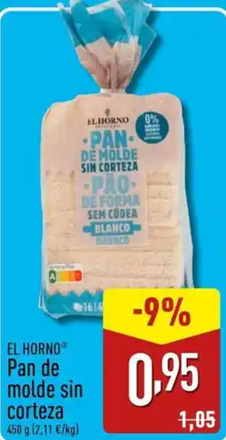 ALDI EL HORNO Pan de molde sin corteza oferta