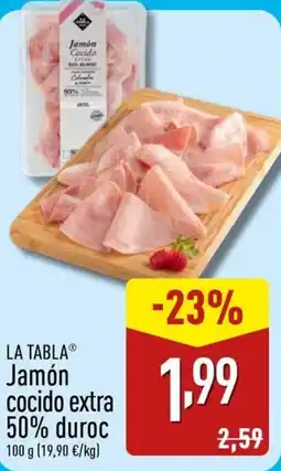 ALDI LA TABLA Jamón cocido extra 50% duroc oferta