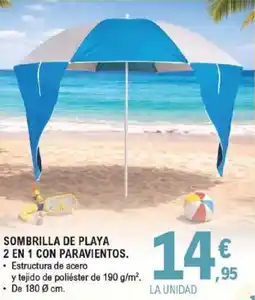 E.Leclerc Sombrilla de playa 2 en 1 con paravientos oferta