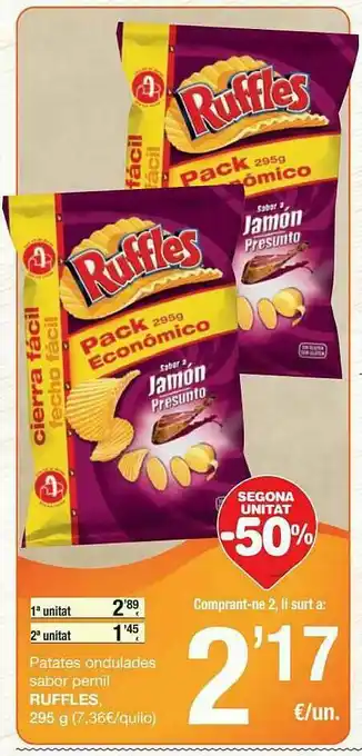 SPAR Segona Unitat -50% Patates Ondulades Sabor Pernil Ruffles oferta