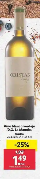 Lidl Vino Blanco Verdejo D.o. La Mancha Oristan oferta