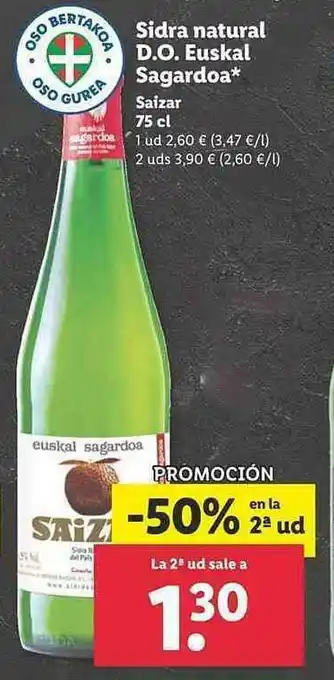 Lidl Sidra Natural D.o. Euskal Sagardoa Saizar oferta