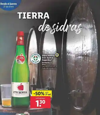 Lidl Sidra Natural D.o. Euskal Sagardoa Etxeberria oferta