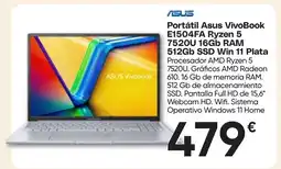 Hiper FROIZ ASUS Portátil VivoBook E1504FA Ryzen 5 7520U 16Gb RAM 512Gb SSD Win 11 Plata oferta