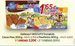 Alsara Supermercados Galletas f.biscuits tostakids oferta