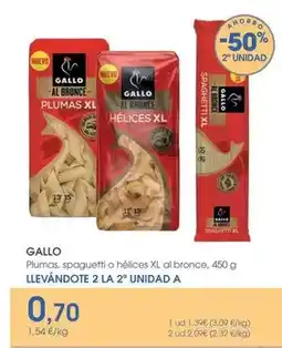 Supermercados Plaza Gallo - plumas, spaguetti o helices xl al bronce, 450 g llevandote 2 la 2o unidad a oferta