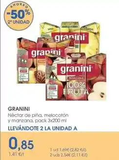 Supermercados Plaza Granini - nectar de piña, melocoton y manzana oferta