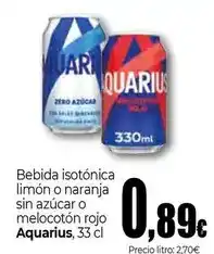 Unide Supermercados Aquarius - bebida isotónica limón o naranja sin azúcar o melocotón rojo oferta