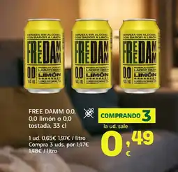 HiperDino FREE DAMM 0,0, 0,0 limón o 0,0 tostada oferta