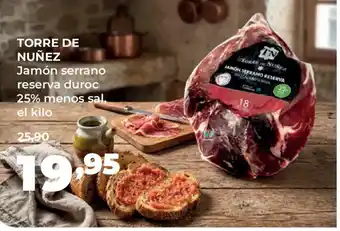 Alimerka TORRE DE NUÑEZ Jamón serrano reserva duroc 25% menos sal oferta