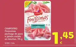 HiperDino CAMPOFRÍO Finíssimas pechuga de pavo o jamón cocido en lonchas oferta